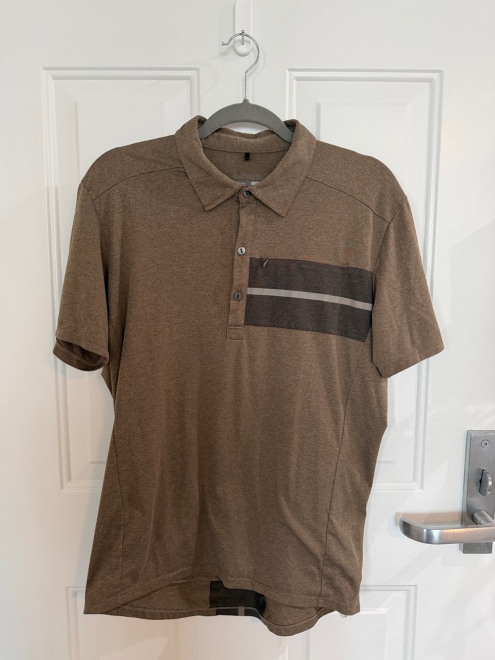 Men's Shimano Brown Short-Sleeve Polo Shirt with Chest Stripe